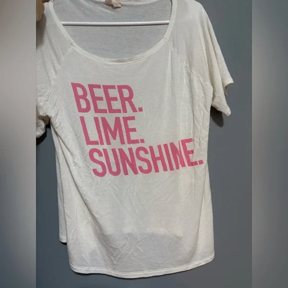 BiBi Cream Fabric with Pink Beer Lime Sunshine Tshirt size large - Picture 3 of 3